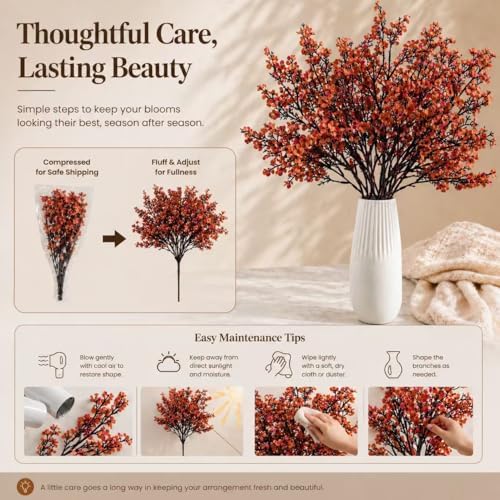 Mandy's 15 Bundles Artificial Burnt Orange Baby’s Breath Flowers