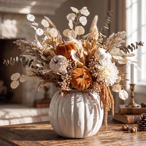 FoldTier White Pumpkin Fall Flower Vase 5.5" Ceramic Pumpkin Flower Pot