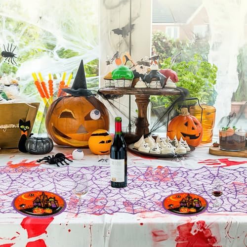 Halloween Table Runner 2 Pcs Purple Spiderweb Table Runner Lace Spider Web Table Runners for Halloween Table Decor Lace Runner for Tables Tables Centerpiece Kitchen Dining Decoration 12x72 Inch