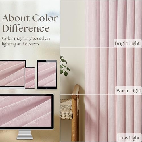 Light Pink Linen Pinch Pleat Curtains 120 Inch Length 2 Panels Set 40x120
