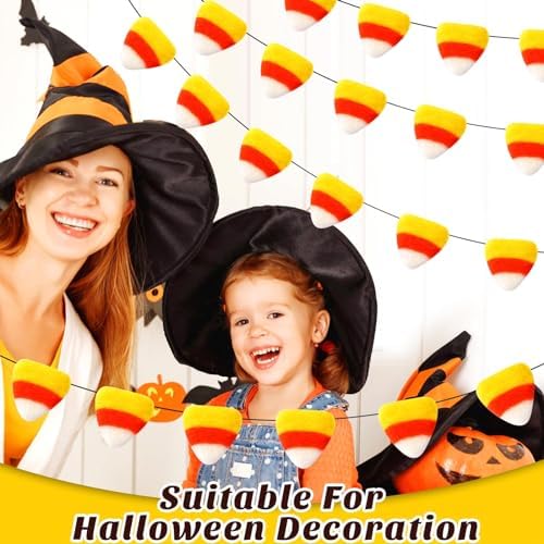 Tranqun 24 Pcs Halloween Candy Corn Felt Garlands, Fall Thanksgiving Decor