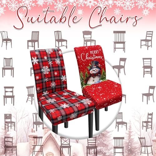 Christmas Chair Covers Set of 6, Xmas Snowman Dining Chair Covers for Party Kitchen Removable Seat Cover for Chairs Christmas Decorations Indoor