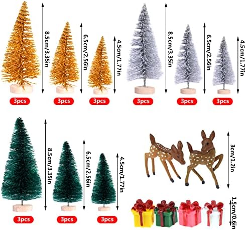 Yookat 51Pcs Mini Pine Trees Bottle Brush Trees Deer Boxes