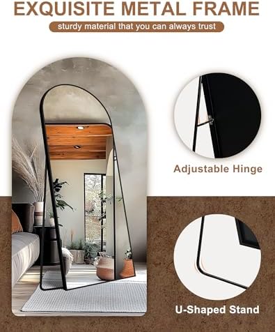 Delma Arched Full Length Mirror with Stand, 75x35 Black Floor Mirror