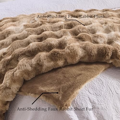 BENVWE Fluffy Faux Fur Throw Blanket for Couch - Soft, Plush, Thick, Cozy, Fuzzy Luxury Minky Bubble Blanket for Home