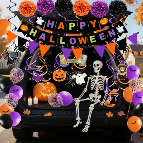 Halloween Party Decorations, 73PCs Halloween Decorations Indoor Set Including HAPPY HALLOWEEN Banner Bat Stickers Hanging Garland Swirl Streamers Fringe Curtains BOO Balloons for Classroom Home Decor
