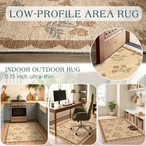 3x4 Floral Entry Rug - Indoor Outdoor Mats for Front Door Non-Slip