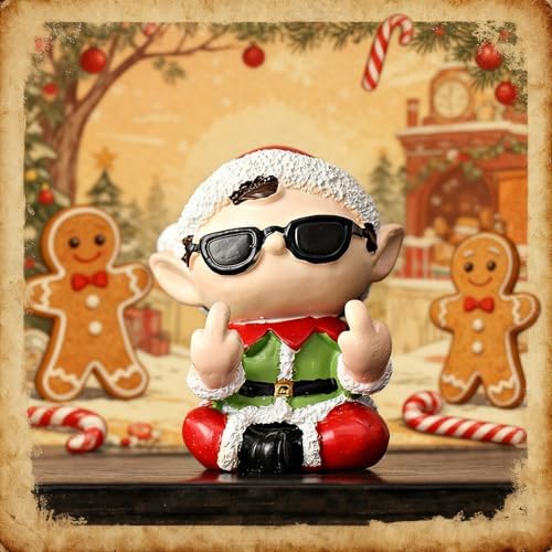 Christmas Elf Finger Statue Christmas Party Decor Mini Artificial Stone Figurine Sculpture Cute Cartoon Tabletop Ornaments for Xmas Funny Gifts