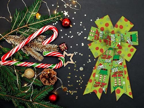 Estivaux 2 Pieces Christmas Bows for Wreath, Merry Christmas Wreath Bows Green Burlap Bows Xmas Gnomes Craft Bows Ornaments Winter Tree Bows for Front Door Christmas New Year Decorations