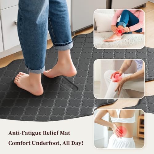 Arenarug Upgrade Scalloped Kitchen Mats for Floor 2PCS, Black Kitchen Rugs
