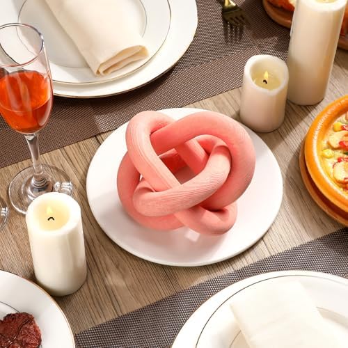 Yalikop 3 Link Wood Knot Decor Rustic Table Shelf Accents, Pea-Pink