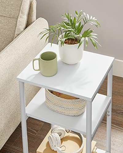 VASAGLE Side Table, Small End Table, Tall Nightstand, Steel Frame