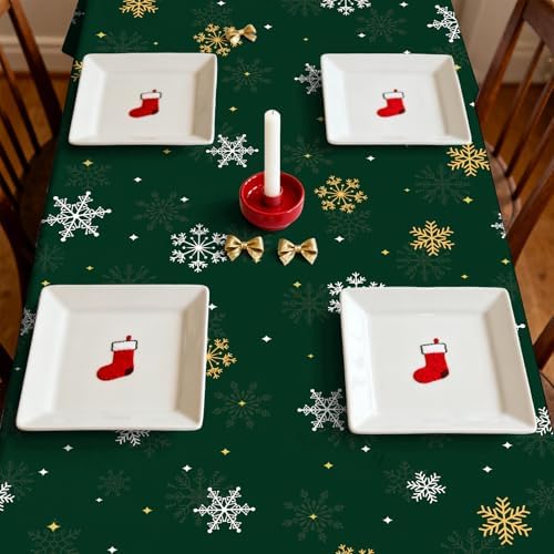 Gistome 3-Piece 54 x 108 Inch Christmas Tree Plastic Tablecloth – Festive Green Holiday Disposable Table Cover for Winter Parties, Christmas Dinners, and Indoor Outdoor Decorations