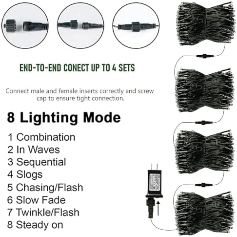 TW SHINE Christmas Lights, 200 LED 66FT Outdoor Christmas Lights Plug in with 8 Modes, Waterproof Light Outdoor, Indoor Xmas Decorations for Party Yard House Decor, Red and Green