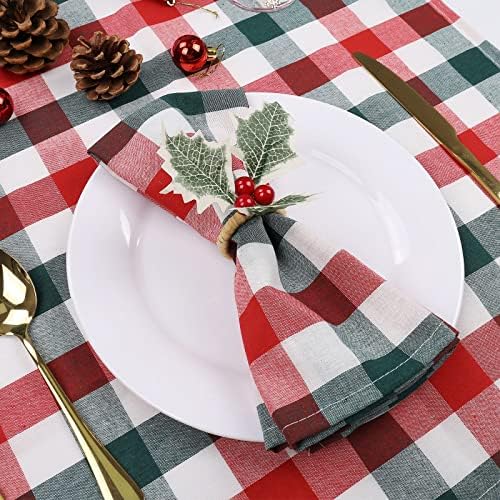 wonlex Farmhouse Napkin Ring Buckle Set of 12, Natural Rustic Serviette Buckles Holder for Table Decoration, Wedding, Thanksgiving Day,Christmas(Holly)
