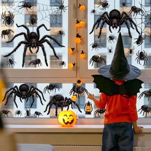 53 PCS Spider Halloween Decorations, Halloween Window Clings for Home Glass