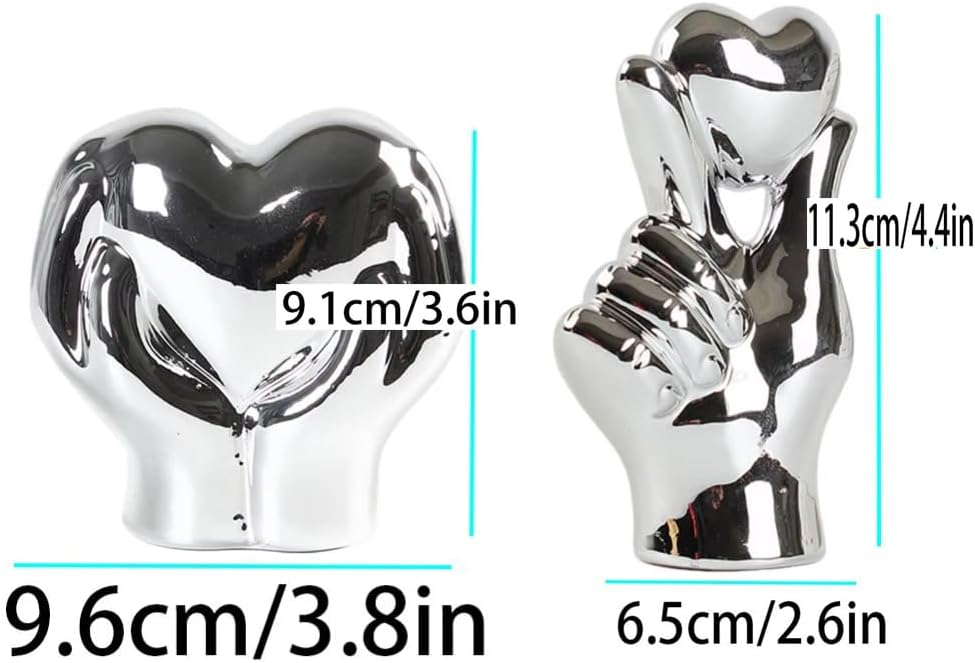 Heart Hands Statue / Silver / Set of 2
