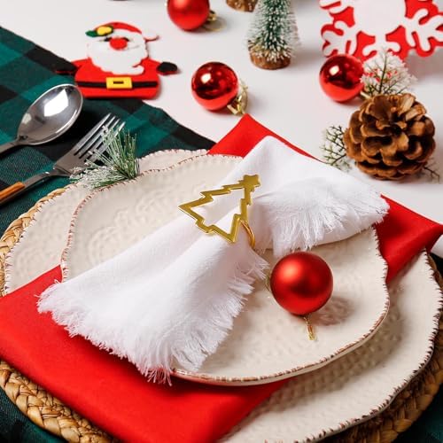 Christmas Napkin Rings Set of 12, Gold Christmas Tree Napkin Holder Rings with Hollow Tree Designe for Xmas Party Family Gatherings Home Kitchen Dinner Table Setting