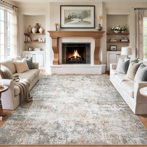 PLHXFR 6x9 Area Rug Living Room: Abstract Washable Carpet Brown Grey