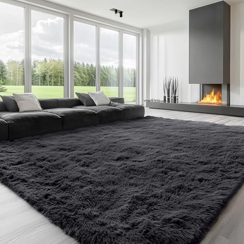 OLANLY 8x10 Machine Washable Large Area Rugs for Living Room, Bedroom, Soft Fluffy Shaggy Bedside Rug, Indoor Floor