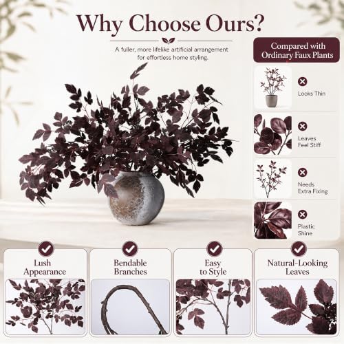HyeFlora Artificial Cimicifuga Plant Leaf Spray Stems 4PCS Fake Greenery Branches 28.7 in Faux Leaves Real Touch Silk