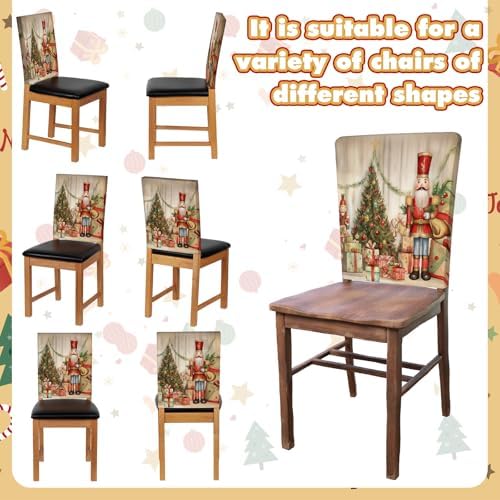 Moukeren 6 Pcs Christmas Chair Cover Set Stretch Dining Chair Back Covers Christmas Nutcracker Red Truck Slipcovers Farmhouse Removable Elastic Seat Protector for Xmas Party Dining Home Kitchen Decor