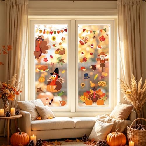 Thanksgiving Window Clings Fall Turkey Decorations for Glass 9 Sheet