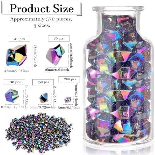Syhood 570 Pcs Iridescent Black Acrylic Gems Halloween Plastic Crystals