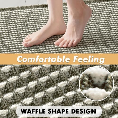 MIULEE Set of 2 Waffle Bathroom Rugs Green&Cream Bath Mat 17"x24"+18"x30"