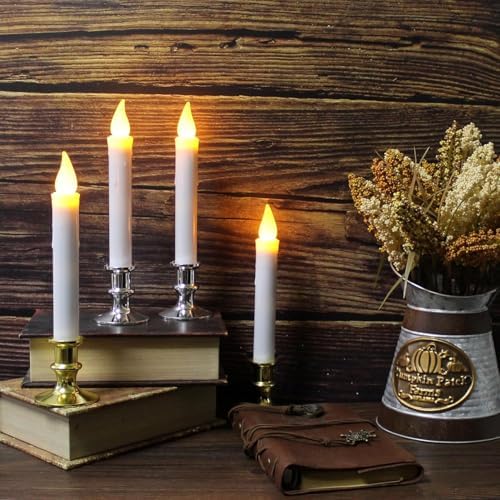 Christmas Window Candles, 9.3in Flameless Taper, Silvery, 6pcs