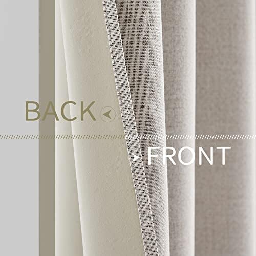 MIULEE 100% Blackout Linen Curtains for Bedroom 42x45 Inches Ivory