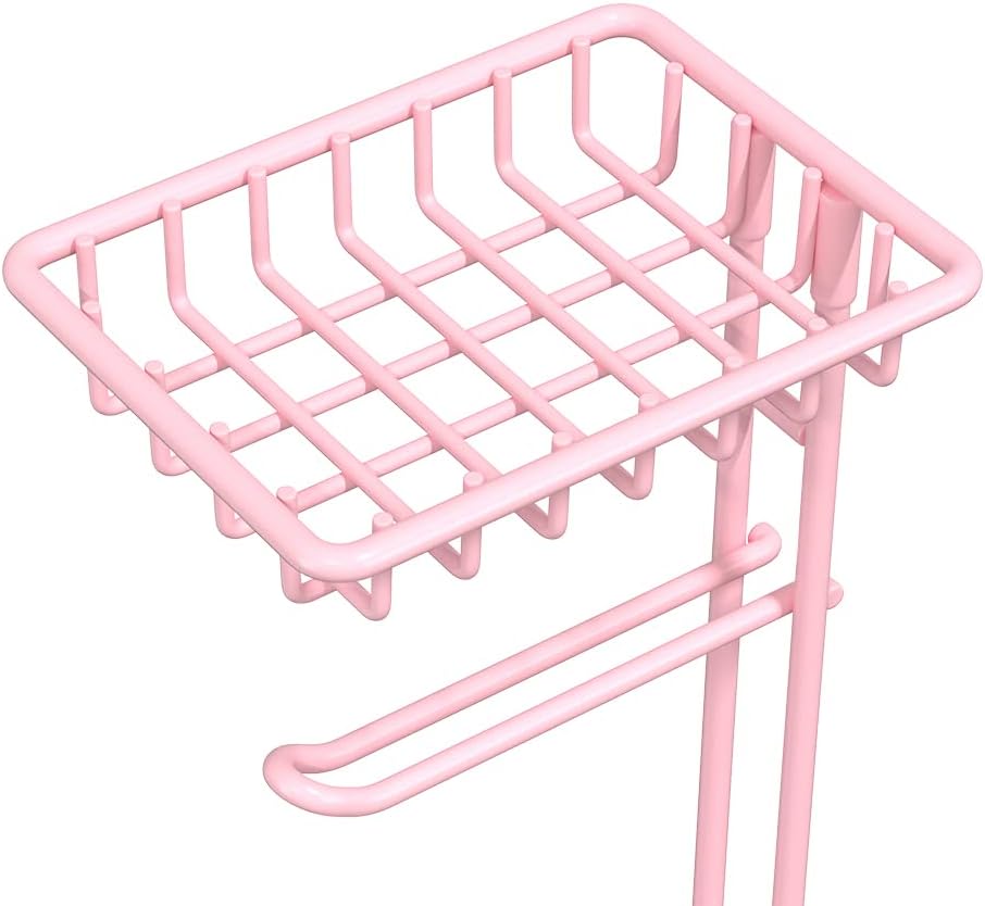 Pink Toilet Paper Holder Stand Tissue Holder for Bathroom Floor Standing Toilet Roll Dispenser Storage 4 Reserve Mega
