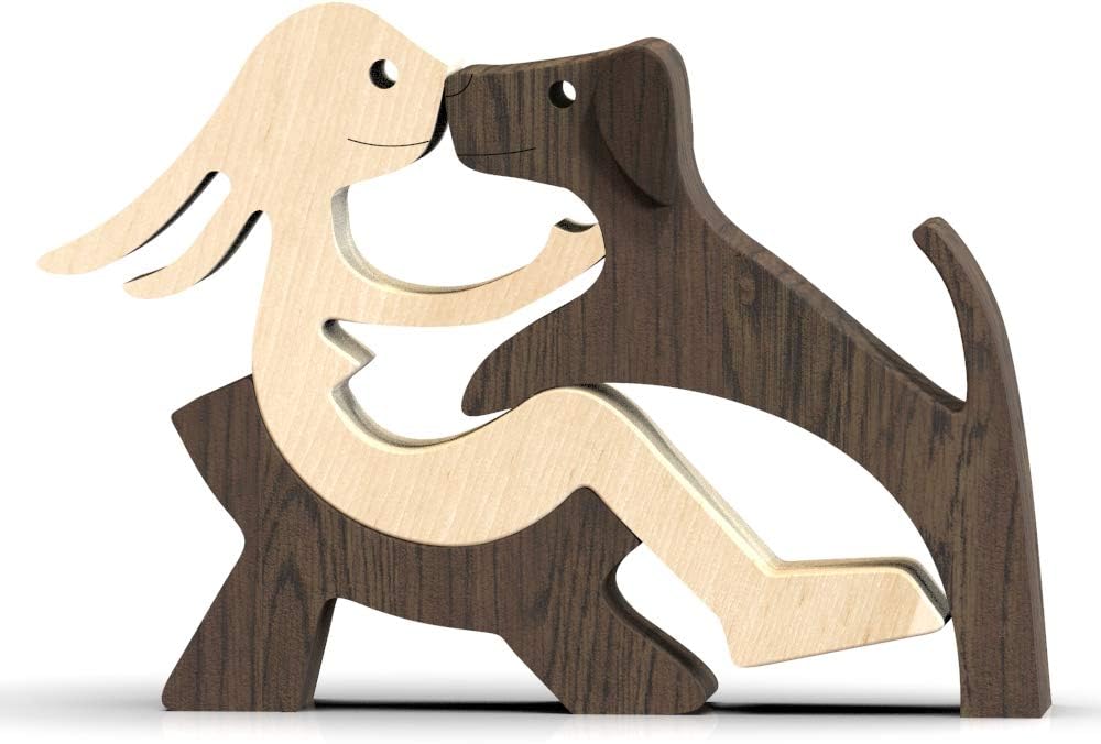 Handmade Wooden Statue / Relaxing Woman and Dog