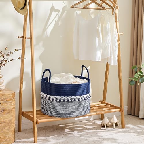 KAKAMAY Large Blanket Basket with Handles, Storage Basket for Living Room