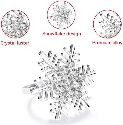 ZeeDix Christmas Silver Snowflake Napkin Rings Set of 6, Napkins Ring for Dinning Table - Rustic Dinner Tables Decoration for Wedding Receptions Christmas Thanksgiving Holiday Party Dinner Parties