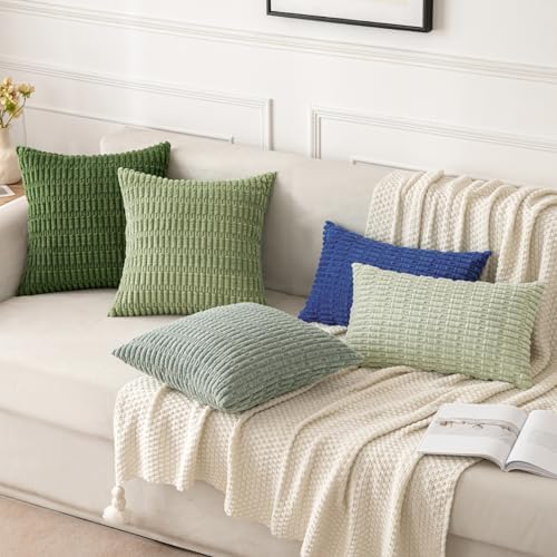 MIULEE Corduroy Decorative Throw Pillow Covers 20x20 Moss Green Pack of 2