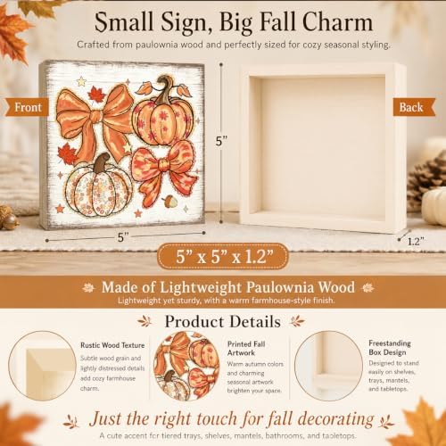 Fall Decorations for Home Bow Pumpkin Wood Sign Fall Decor