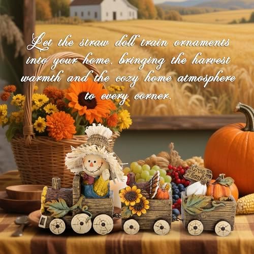 Hodao Fall Harvest Scarecrow Train Decoration, Thanksgiving Centerpiece