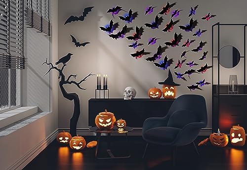 LED Bats Halloween Decoration, 3D Bat Wall Lights for Door/Window