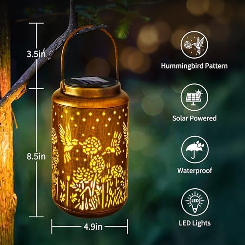 Brizled Hummingbird Solar Lanterns Outdoor, Decorative Mothers Day Gifts for Women Mom Grandma, Waterproof Hanging Solar Lights LED Lanterns for Garden Patio Courtyard Path Tabletop Porch Balcony Decr