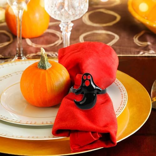 Halloween Napkin Rings Set of 12, Ghost Boo Halloween Black Napkin Holders Metal Buckles for Halloween Party Decorations Home Kitchen Dinner Table Setting