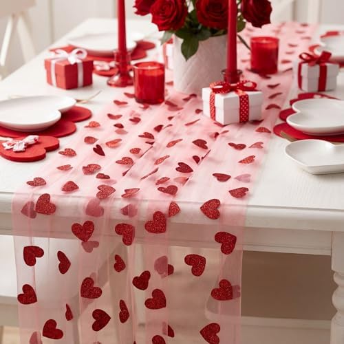 4 Pcs Pastel Table Runner 29x70 Inch Heart Tulle Valentines