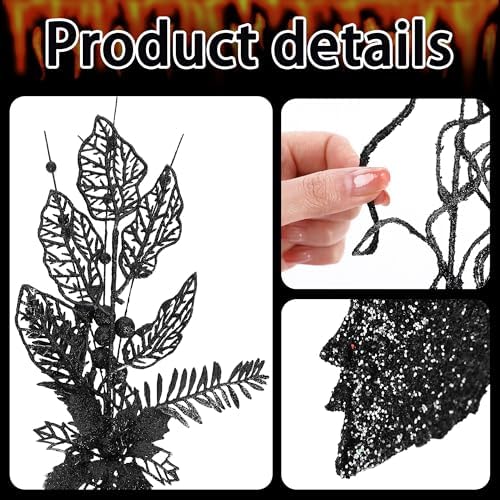 24 Pcs Artificial Halloween Branches Picks Ornaments with 12 Pcs Bats
