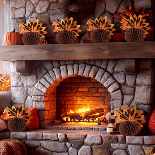 Fourluoo 12 Pcs Fall Thanksgiving Table Decor Turkey Honeycomb Centerpiece