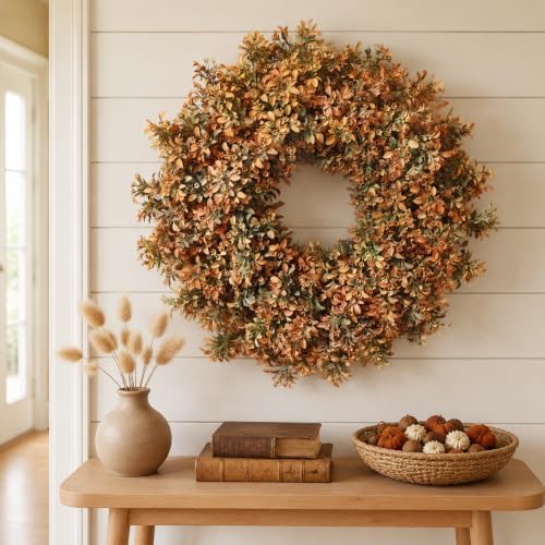 26" Artificial Fall Boxwood Wreath for Front Door Decoration(Autumn Orange)
