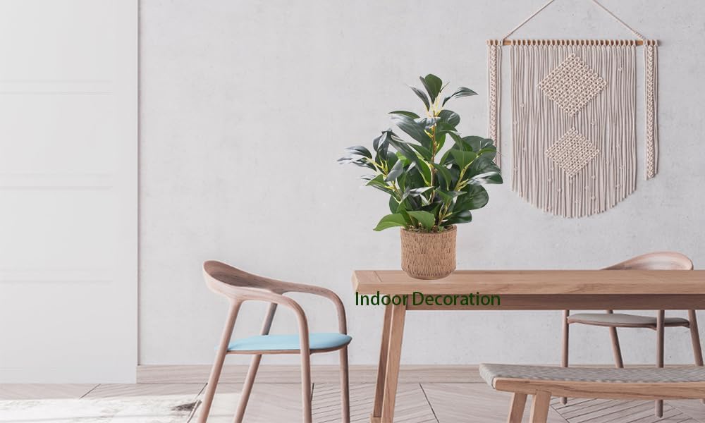 12.6" Fake Plants in Ceramic Vase Realistic Ficus Leaf Faux Plant for Desk Book / Plant B / Brown