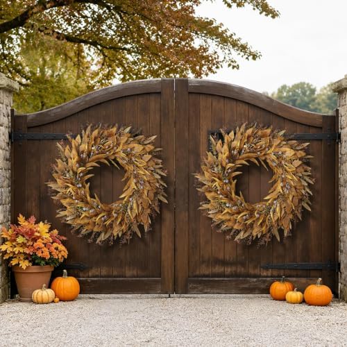 32" Artificial Fall Eucalyptus Wreath with Seeds for Front Door(Orange)