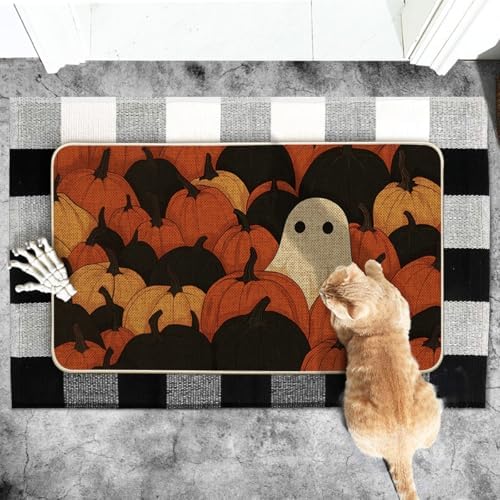 Artoid Mode Ghost Pumpkin Halloween Doormat 17x29 Inch
