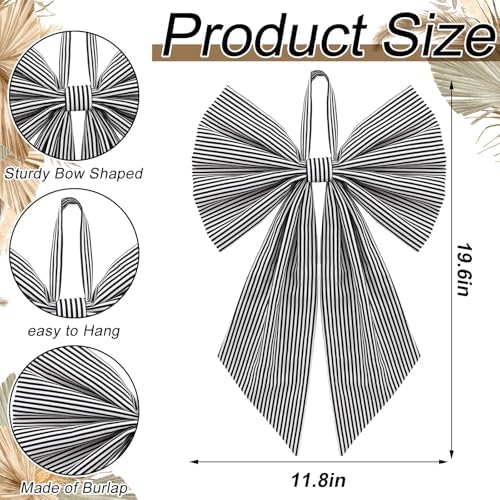 Suncalla 2 Pcs Black White Christmas Stripe Wreath Bows 18'' x 12''