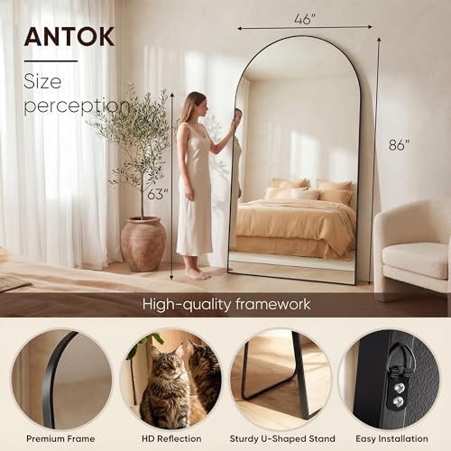 Antok 86" x46” Arched Full Length Mirror, Floor Mirror with Stand, Black